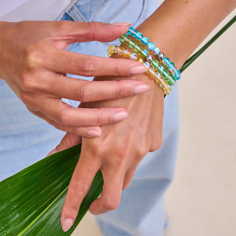 Nébuleuse bleue | Argent | Bracelet de perles en macramé de verre Galaxy