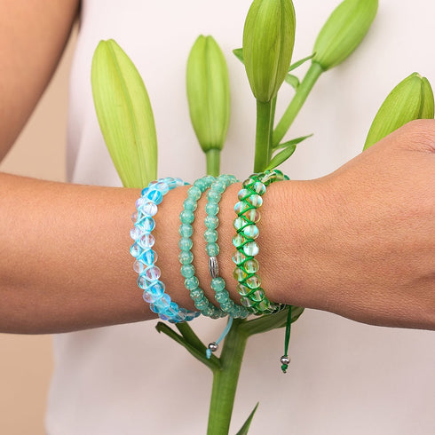 Nébuleuse bleue x Supernova arc-en-ciel | Argent | Bracelet Verre Double Galaxie