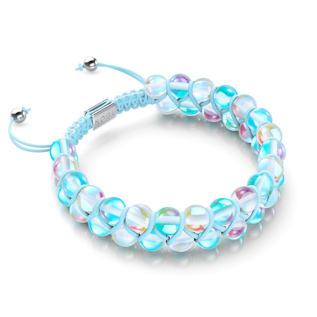 Nébuleuse bleue x Supernova arc-en-ciel | Argent | Bracelet Verre Double Galaxie