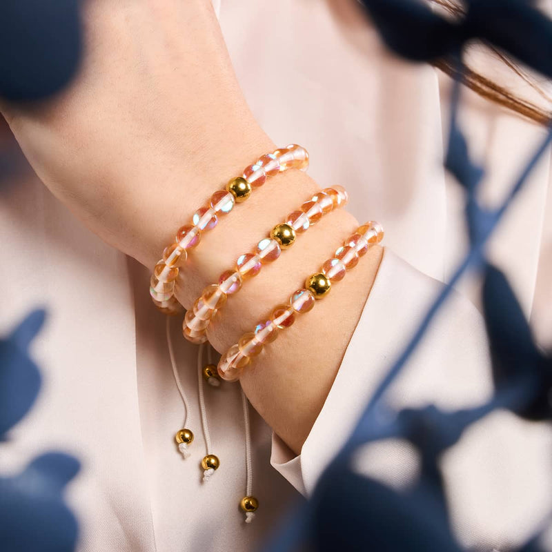 Champagne Supernova | Gold | Galaxy Glass Macrame Bead Bracelet