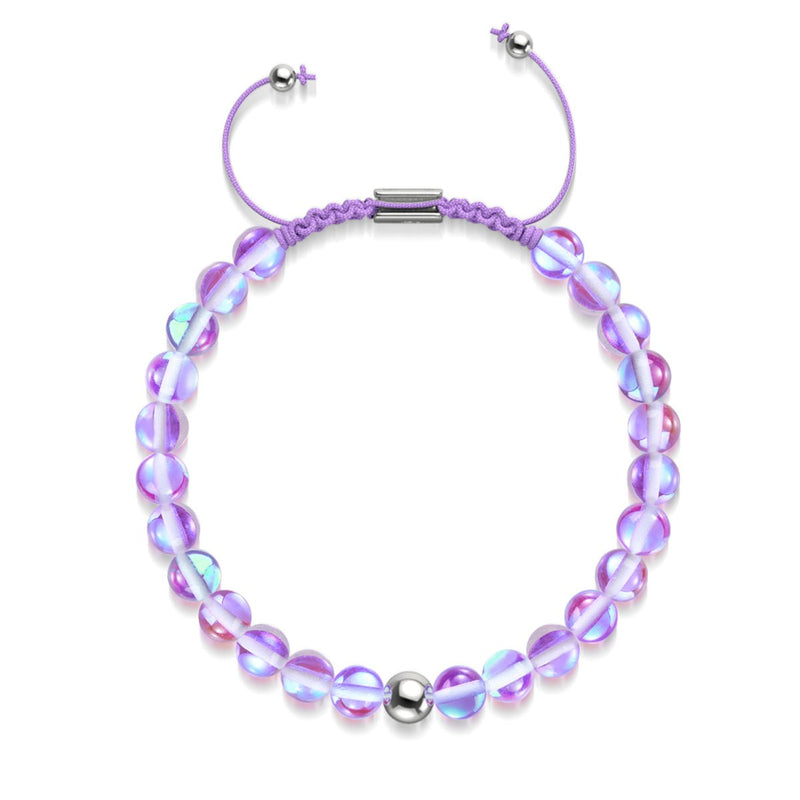 Violet cosmique | Argent | Bracelet de perles en macramé de verre Galaxy