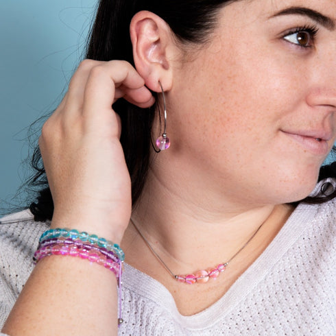 Violet cosmique | Argent | Bracelet de perles en macramé de verre Galaxy
