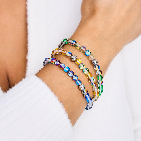 Indigo boréal | Argent | Bracelet de perles de verre galaxie