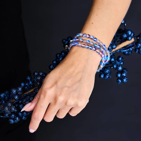 Indigo boréal | Argent | Bracelet de perles de verre galaxie