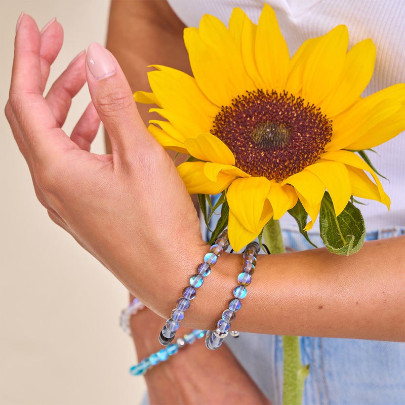 Voie Lactée | Argent | Bracelet de perles en macramé de verre Galaxy