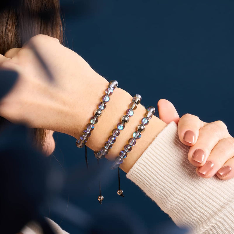 Voie Lactée | Argent | Bracelet de perles en macramé de verre Galaxy