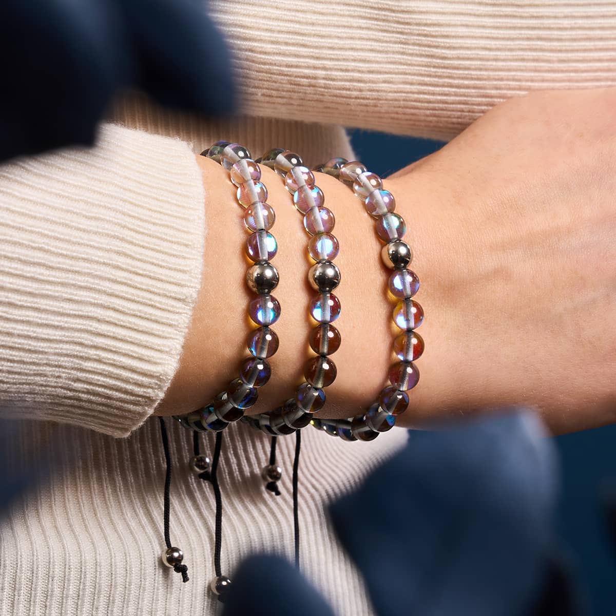 Milky Way | Silver | Galaxy Glass Macrame Bead Bracelet