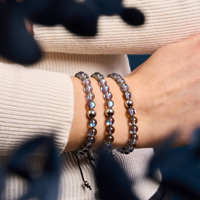 Voie Lactée | Argent | Bracelet de perles en macramé de verre Galaxy