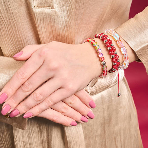 Mini Rainbow Supernova Galaxy Glass Pebble x Red String Bracelet