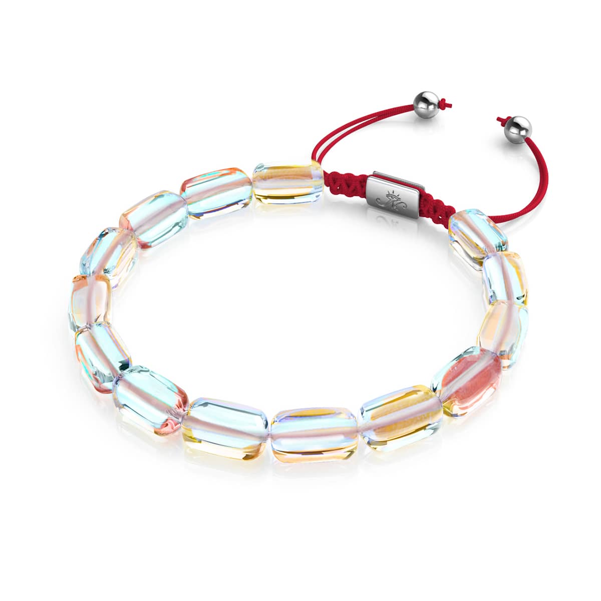 Bracelet mini galet de verre galaxie arc-en-ciel supernova x fil rouge