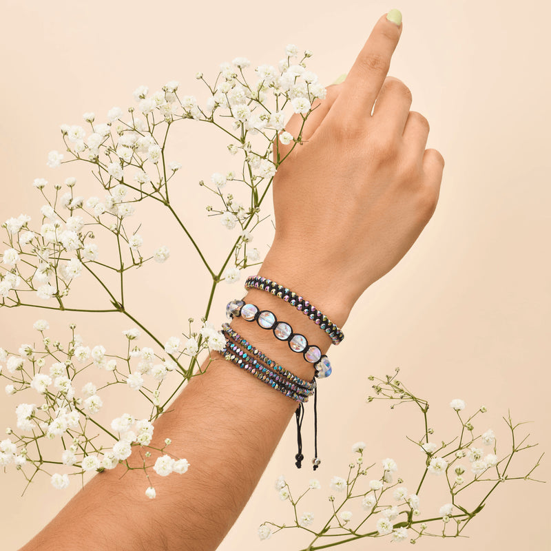 Noir néon | Supernova arc-en-ciel | Argent | Bracelet Charmballa Verre Galaxy