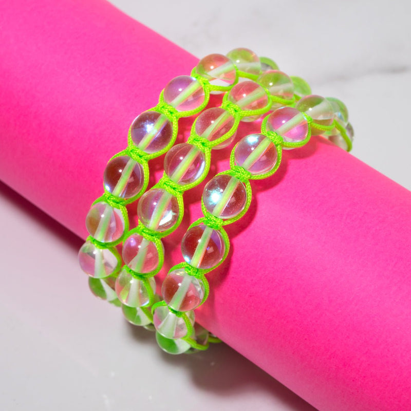 Vert fluo | Supernova arc-en-ciel | Argent | Bracelet Charmballa Verre Galaxy