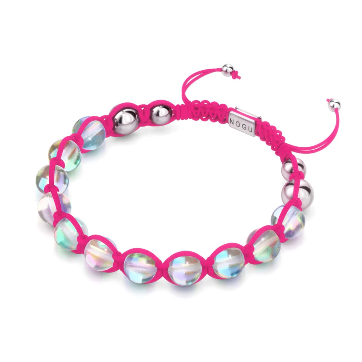 Rose fluo | Supernova arc-en-ciel | Argent | Bracelet Charmballa Verre Galaxy