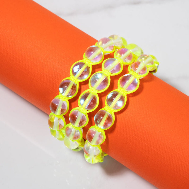 Jaune fluo | Supernova arc-en-ciel | Argent | Bracelet Charmballa Verre Galaxy