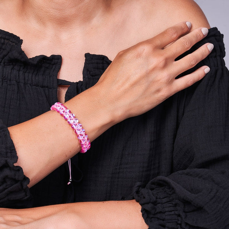 Pink Nebula | Silver | Double Galaxy Glass Bracelet