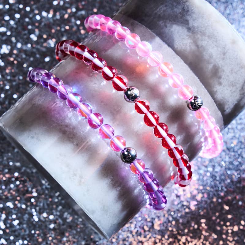 Nébuleuse rose | Argent | Bracelet de perles en macramé de verre Galaxy