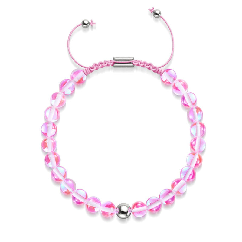 Nébuleuse rose | Argent | Bracelet de perles en macramé de verre Galaxy