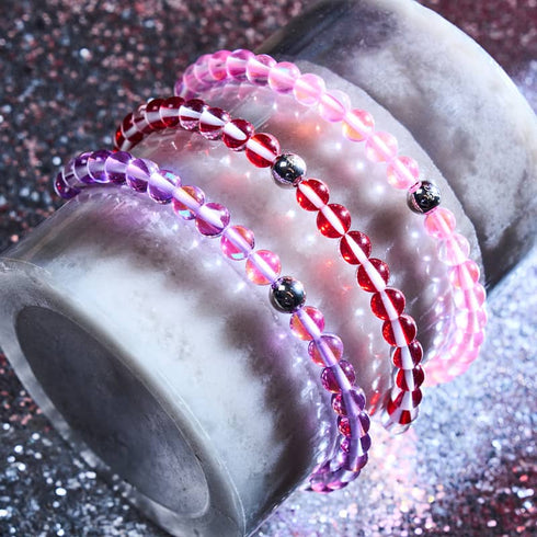 Nébuleuse rose | Argent | Bracelet de perles en macramé de verre Galaxy