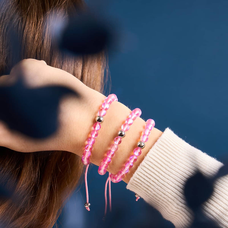 Nébuleuse rose | Argent | Bracelet de perles en macramé de verre Galaxy
