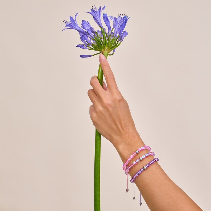 Nébuleuse rose | Argent | Bracelet de perles en macramé de verre Galaxy