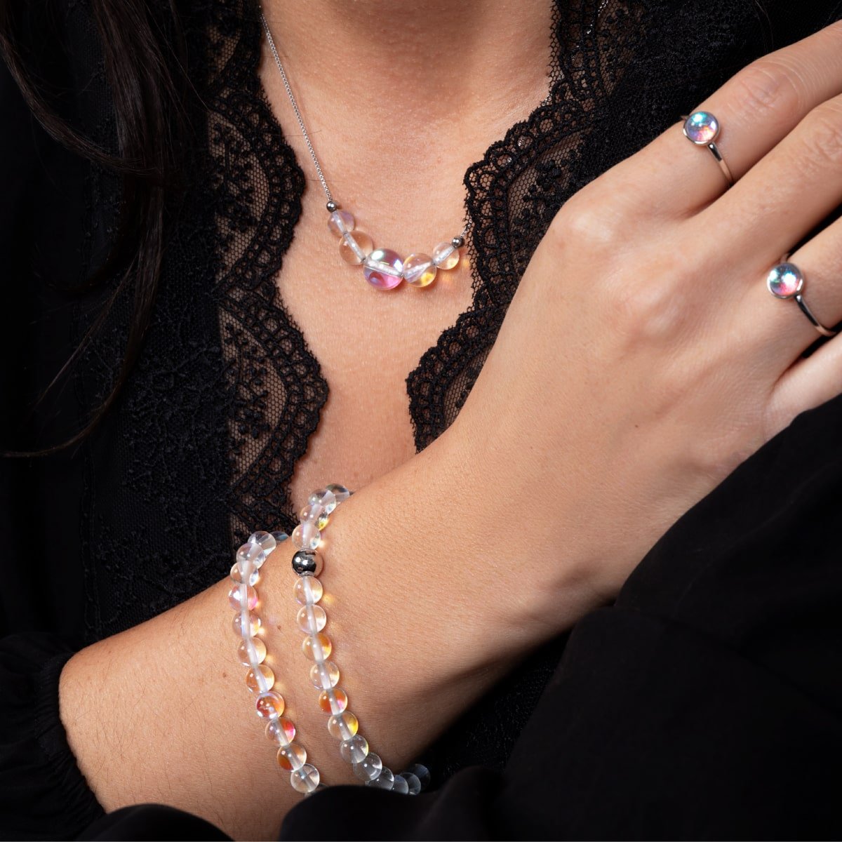 Supernova arc-en-ciel | Argent sterling .925 | Bracelet de perles de verre galaxie