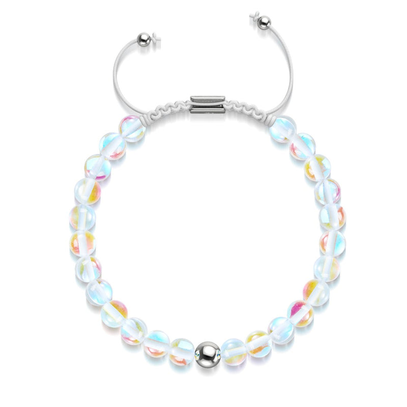 Supernova arc-en-ciel | Argent | Bracelet de perles en macramé de verre Galaxy