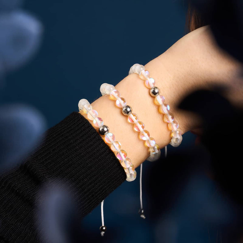 Supernova arc-en-ciel | Argent | Bracelet de perles en macramé de verre Galaxy