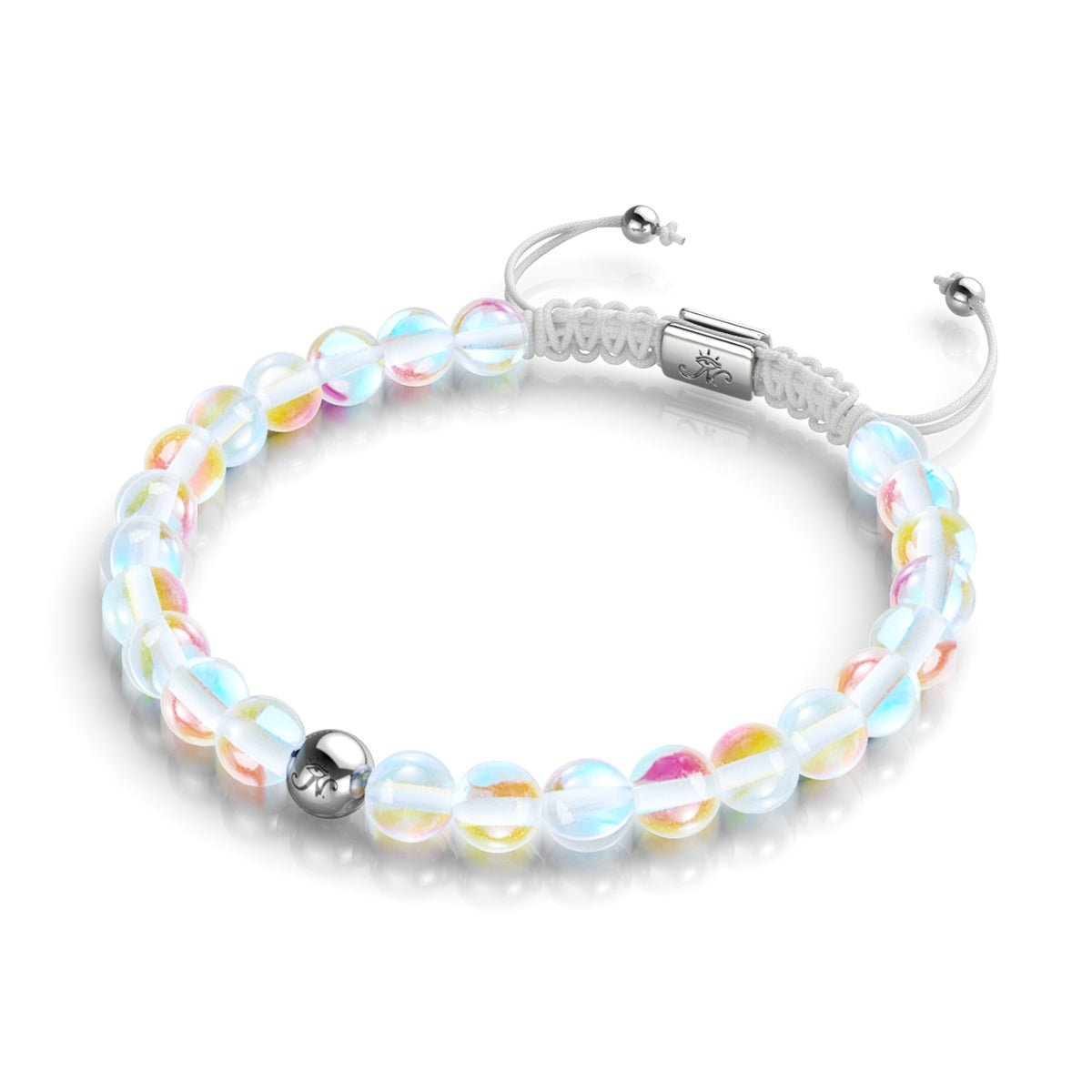 Supernova arc-en-ciel | Argent | Bracelet de perles en macramé de verre Galaxy