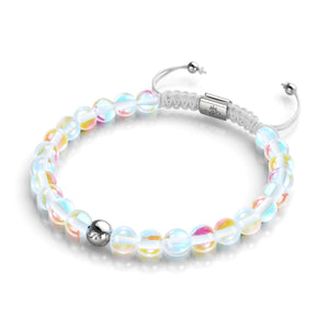 Supernova arc-en-ciel | Argent | Bracelet de perles en macramé de verre Galaxy