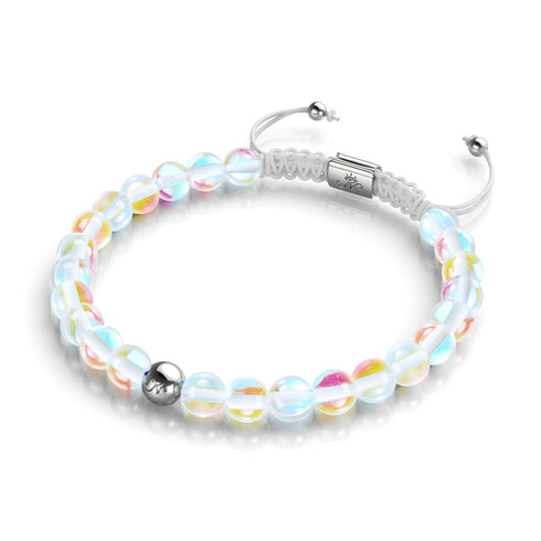 Supernova arc-en-ciel | Argent | Bracelet de perles en macramé de verre Galaxy