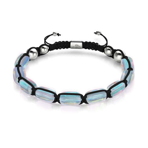 Rainbow Supernova | Silver | Galaxy Glass Pebble Macrame Bracelet