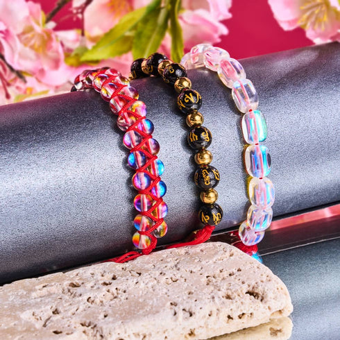 Scarlet Supernova Galaxy Glass x Bracelet vitalité à cordes rouges