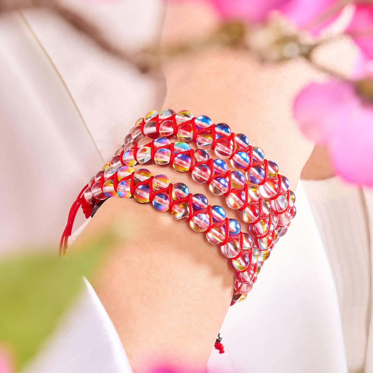 Scarlet Supernova Galaxy Glass x Bracelet vitalité à cordes rouges