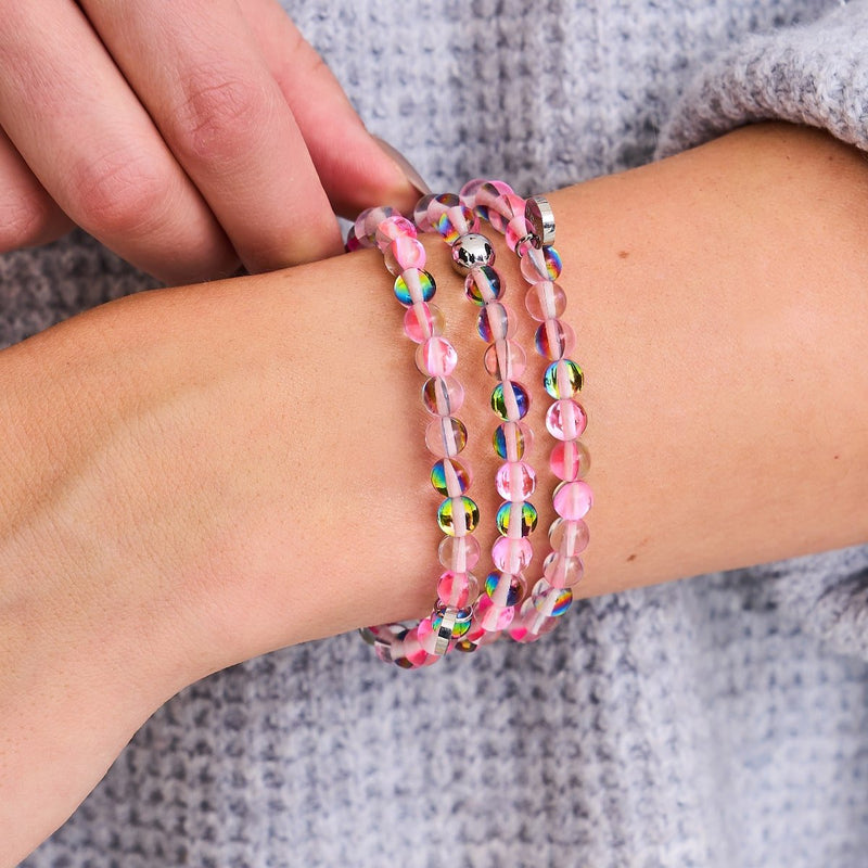 Strawberry Borealis | Silver | Galaxy Glass Bead Bracelet
