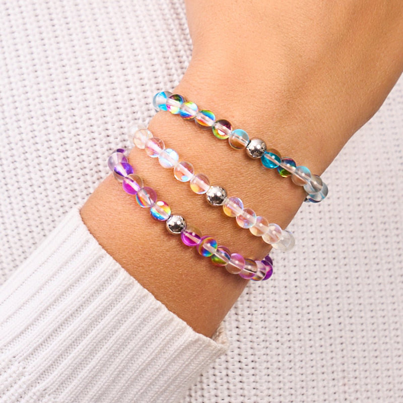 Rayon de soleil turquoise | Argent | Bracelet de perles de verre galaxie