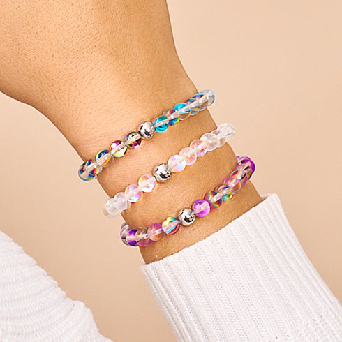 Rayon de soleil turquoise | Argent | Bracelet de perles de verre galaxie