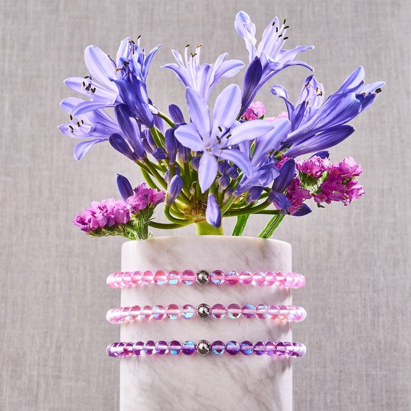 Ultraviolet | Argent | Bracelet de perles en macramé de verre Galaxy