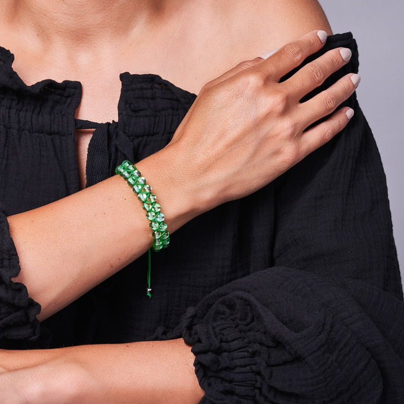 Verdant Moon | Silver | Double Galaxy Glass Bracelet