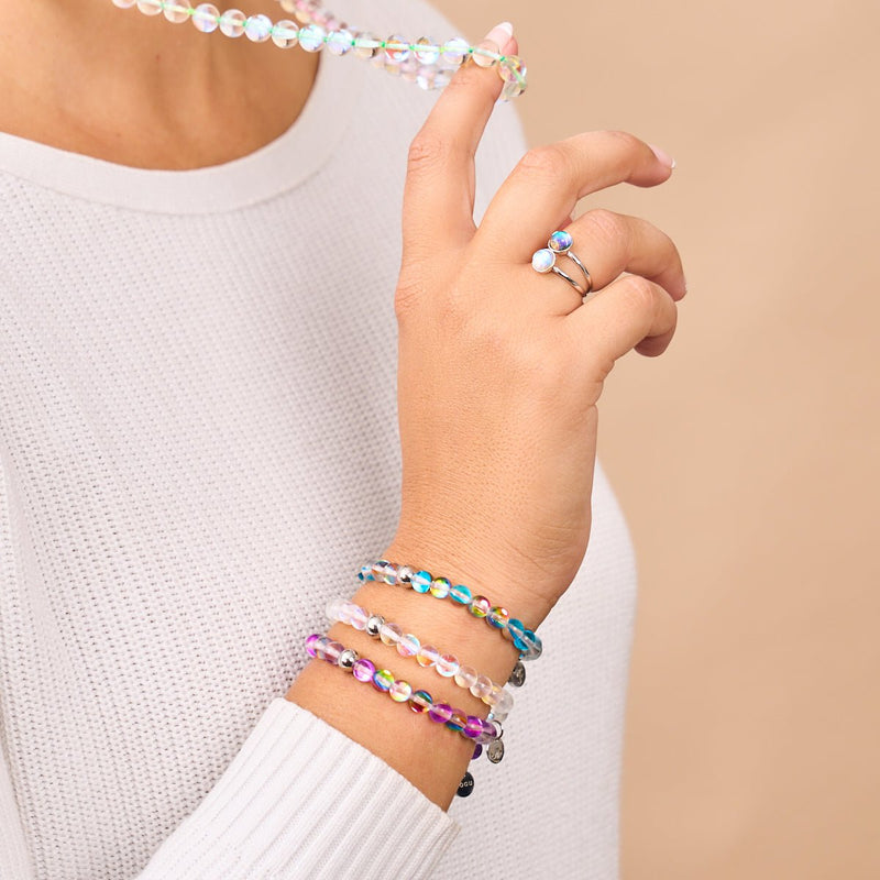 Violet Andromède | Argent | Bracelet de perles de verre galaxie