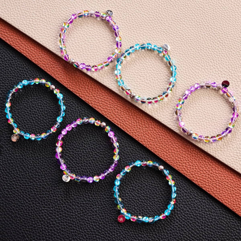 Violet Andromède | Argent | Bracelet de perles de verre galaxie