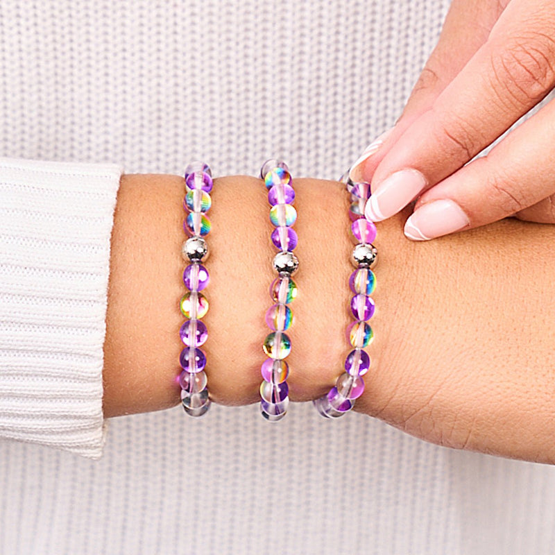 Violet Andromède | Argent | Bracelet de perles de verre galaxie
