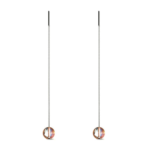 Champagne Supernova | .925 Sterling Silver | Galaxy Glass Chain Drop Threader Earrings