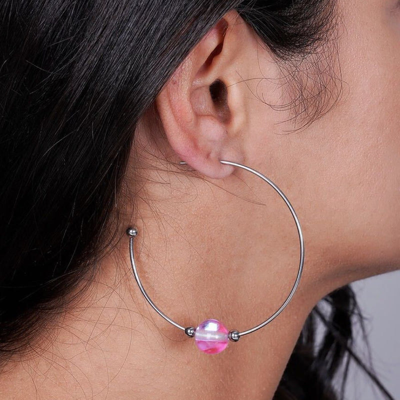 Pink Nebula | Silver | Galaxy Glass Hoop Earrings