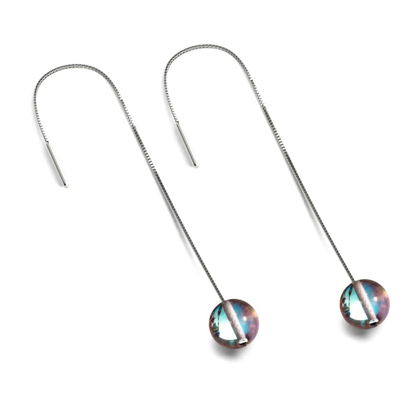 Rainbow Supernova | .925 Sterling Silver | Galaxy Glass Chain Drop Threader Earrings