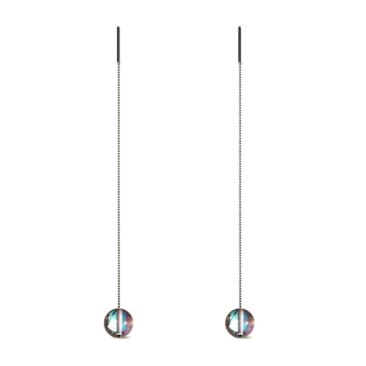 Supernova arc-en-ciel | Argent sterling .925 | Boucles d'oreilles à enfiler avec chaîne en verre Galaxy