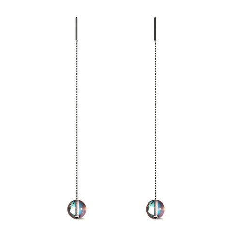 Supernova arc-en-ciel | Argent sterling .925 | Boucles d'oreilles à enfiler avec chaîne en verre Galaxy