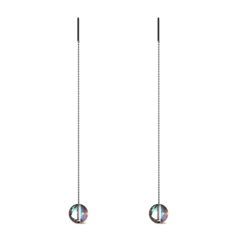 Rainbow Supernova | .925 Sterling Silver | Galaxy Glass Chain Drop Threader Earrings