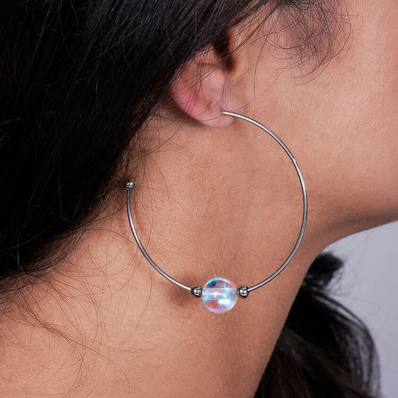 Rainbow Supernova | Silver | Galaxy Glass Hoop Earrings