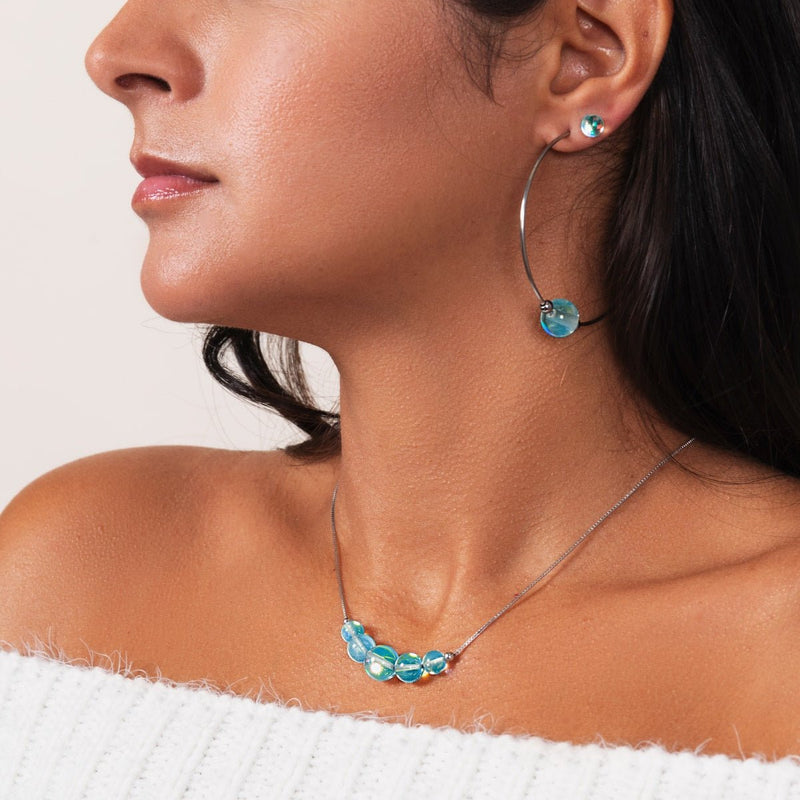 Nébuleuse bleue | Argent sterling .925 | Collier fermoir infini en verre Galaxy