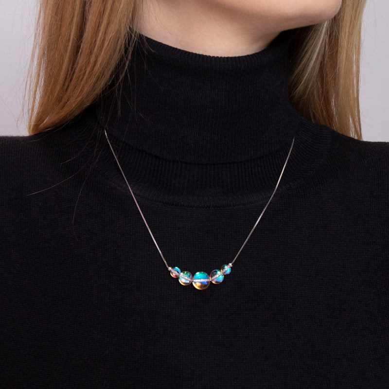 Champagne Supernova | Argent sterling .925 | Collier fermoir infini en verre Galaxy